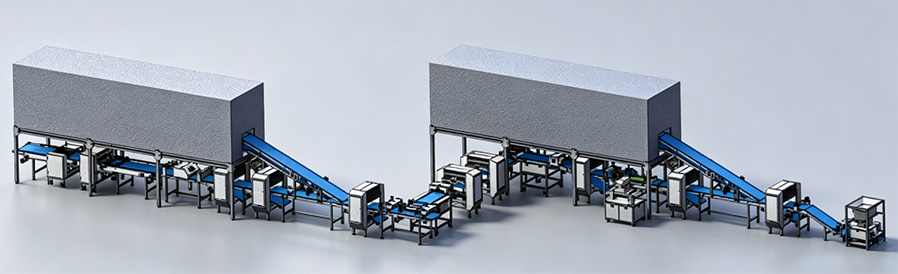 MGLF-750 Automatic Laminating forming production line. (Two sets of Quick-freezers)